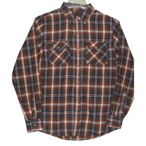 Architect Jean Co Flannel Shirt Young Mens Medium Brown Burnt Orange Navy Plaid